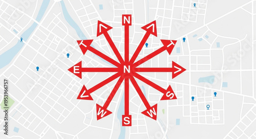 Compass Rose Overlay on Map - Navigational Tool for Direction.