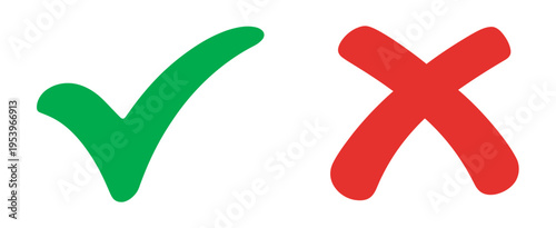 Green tick mark and red cross mark icons vector, yes and no buttons, do and don’t buttons, checkmark and crossmark symbols, transparent background