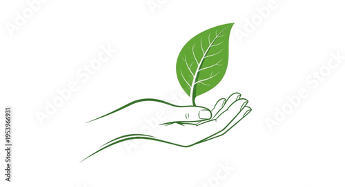 Hand Holding a Green Leaf - Symbol of Growth and Sustainability.