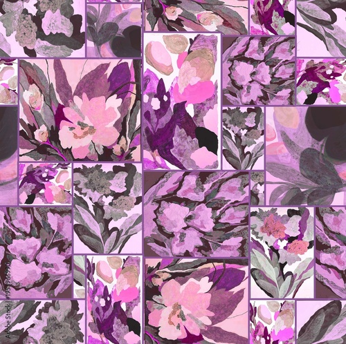 Geometric batik creative design seamless floral pattern repeat pattern fabric print design purple colour background texture 