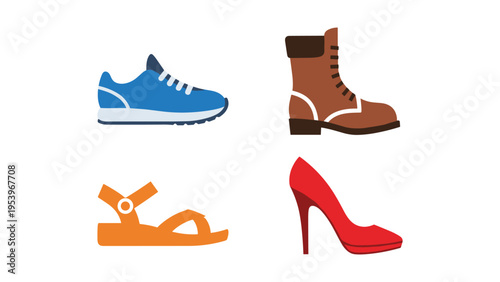 A diverse collection of four stylish footwear options displayed in a simple layout