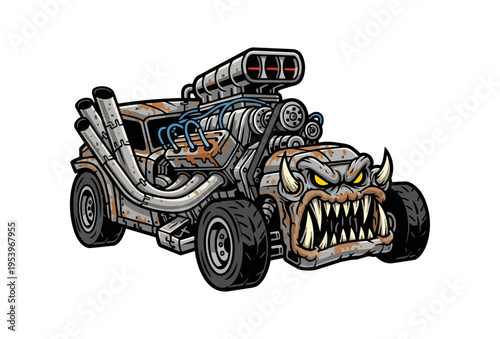 Monster truck illustration grunge style automotive design isolated