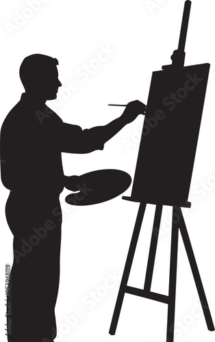 Artist Painting on Easel Silhouette Creative Painter Vector Illustration