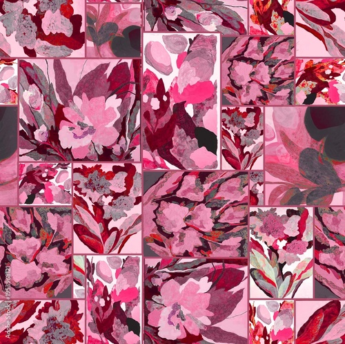 Geometric batik creative design seamless floral pattern repeat pattern fabric print design Red and pink colour background texture 