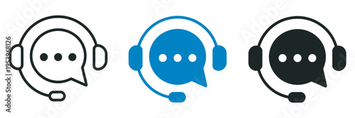 Live chat icon vector, customer service support, headset speech bubble, call center worker, technical assistance, customer help, hotline, support icon