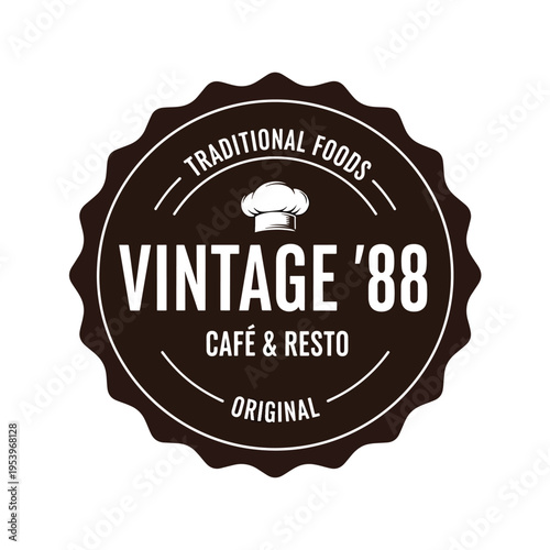 Vintage Style Emblem for Traditional Cafe and Restaurant with Chef Hat Icon
