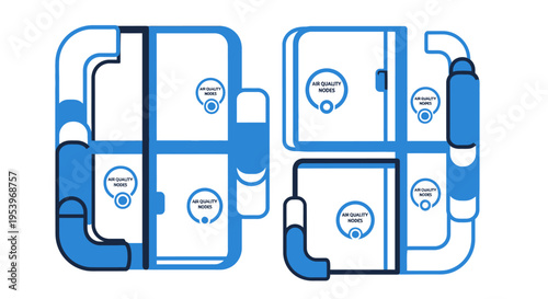 Smart Building Air Quality Monitoring System Layout with IoT Nodes and HVAC Ventilation Infrastructure Illustration