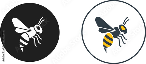Minimalist Bee Logo Design with Black and Yellow Color Scheme and Circular Frames for Branding, Eco-Friendly, and Nature-Inspired Logos