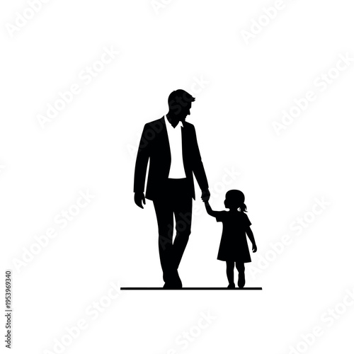 Father and daughter walking hand in hand silhouette.