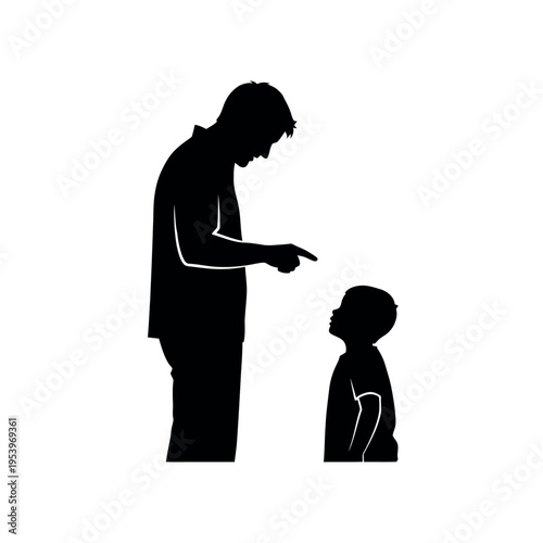 Father scolding child silhouette.