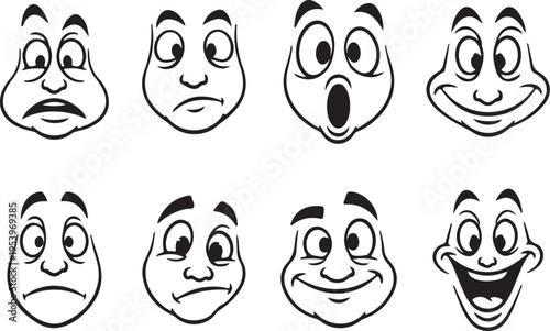 Collection of diverse cartoon faces with various emotions