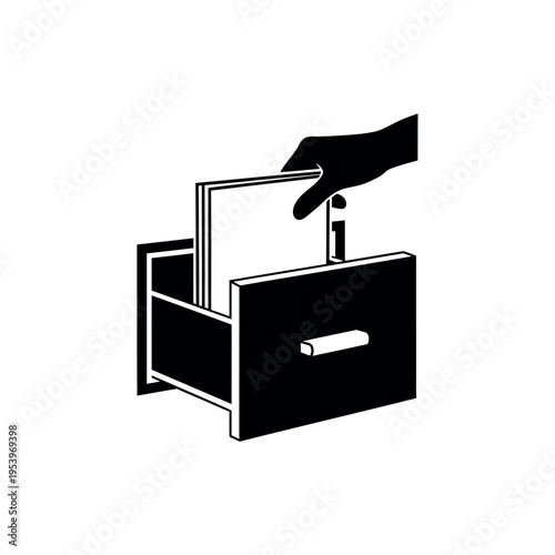 Hand placing document in filing cabinet drawer.