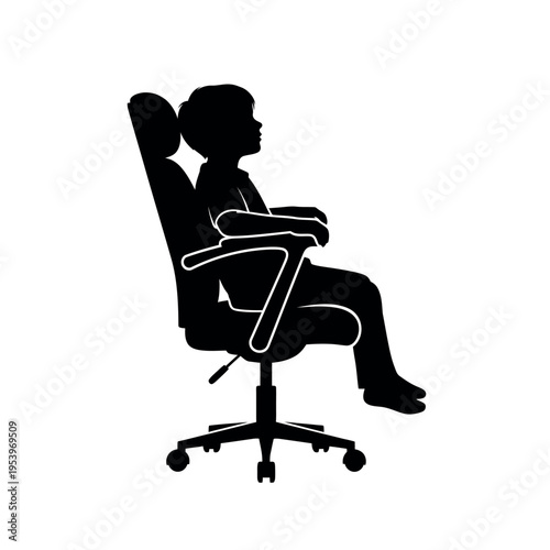 Silhouette of a child sitting in an office chair.