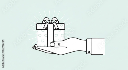 Hand Offering a Gift Box with Ribbon and Bow.