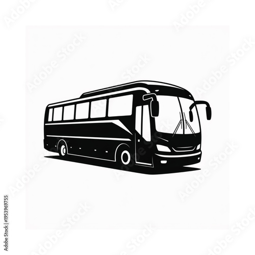 A sleek black silhouette of a modern passenger coach bus is shown