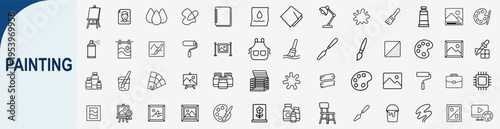 Painting icons set in thin line style on white background