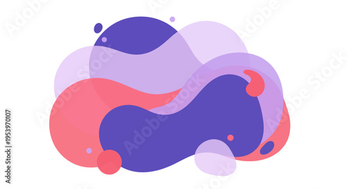 Abstract fluid shapes with overlapping translucent layers in shades of purple, pink, and red.