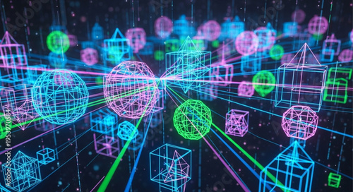 Abstract Geometric Shapes in Neon Colors - A Futuristic Design.