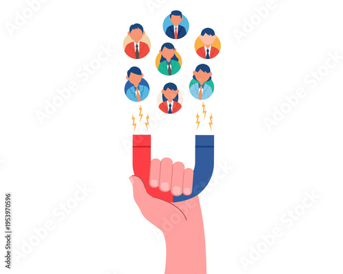 hand holding magnet represent target customer digital marketing magnet attracts lead to increase sales