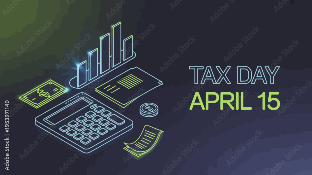 Fototapeta premium Visualizing tax season charts calculator documents and the april 15 deadline
