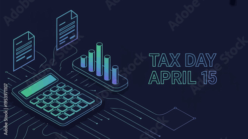 Tax day preparation calculator graphs and documents in a digital workspace