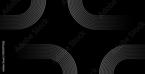 Abstract visual design featuring dynamic curved lines on a stark black background, symbolizing modern digital connectivity and continuous data flow, creating a sleek and sophisticated graphic pattern