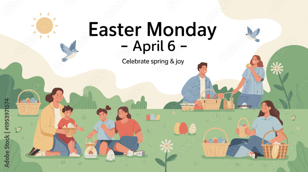 Fototapeta premium Easter monday celebration with family and friends enjoying a spring picnic