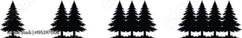 Minimalist Pine Tree Silhouette Set, Black Forest Evergreen Icons Collection on White Background