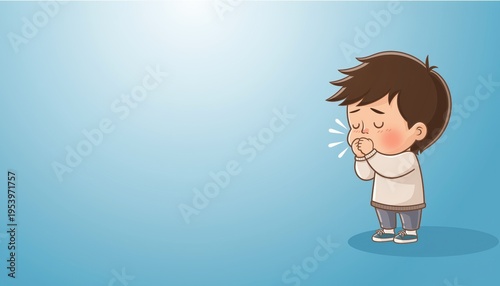 Sad Child Illustration with Blue Background for Emotional Concept