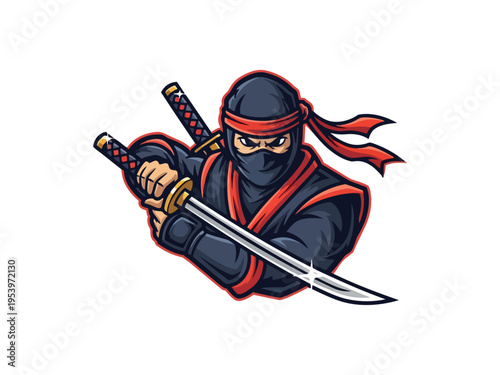 Ninja character with katana swords ready for action