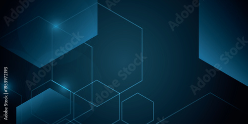 Dark blue abstract background with modern and futuristic glowing blue hexagonal design. Future technology concept with sparkling lines and light dots decoration. EPS. 2