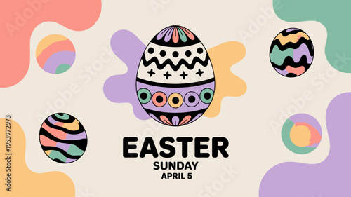 Colorful easter eggs and abstract shapes celebrate the spring holiday season