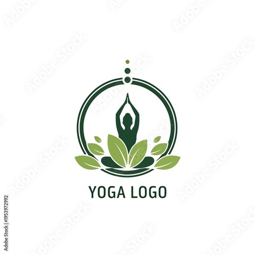 Vector graphic of a person meditating in a lotus pose, surrounded by leaves, symbolizing peace and wellness.