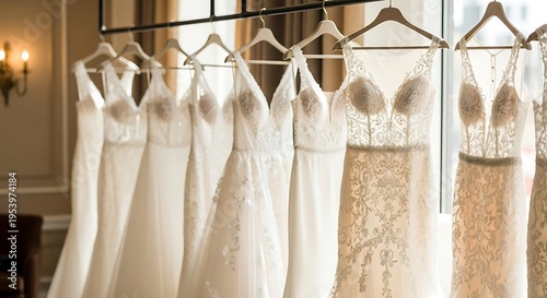Elegant Wedding Dresses on Display - A Bridal Boutique Collection.