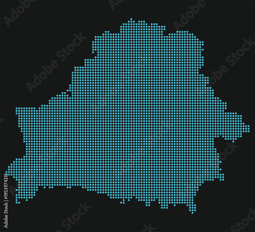 Light Blue Dotted Belarus Vector Map on Black Background Neon Digital Tech Style