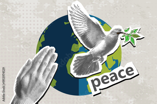 Man Hands Pressed Together in Prayer Position and Flying Dove. Pray for peace. Action for Prayer, Gratitude and Thankful Isolated on half tone Background
