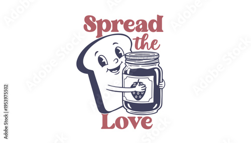 A cartoon bread slice holding a jar of jam with a smiling face