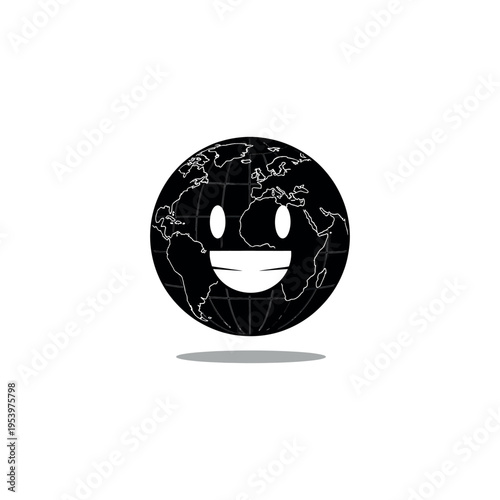 Black Globe with Face Mask Icon.