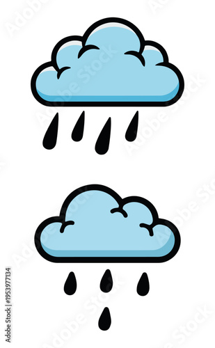 A cartoon blue cloud with raindrops falling from it