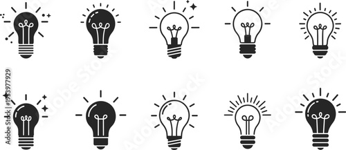 Creative light bulb idea icon set minimal outline vector illustration representing innovation inspiration brainstorming concepts and modern startup thinking solutions