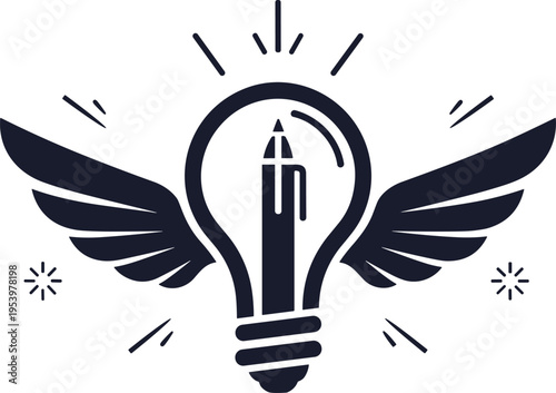 Creative winged light bulb with pencil icon vector illustration representing innovation inspiration imagination and artistic idea concept modern minimal design