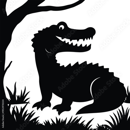 Cute cartoon a illustrator silhouette alligator