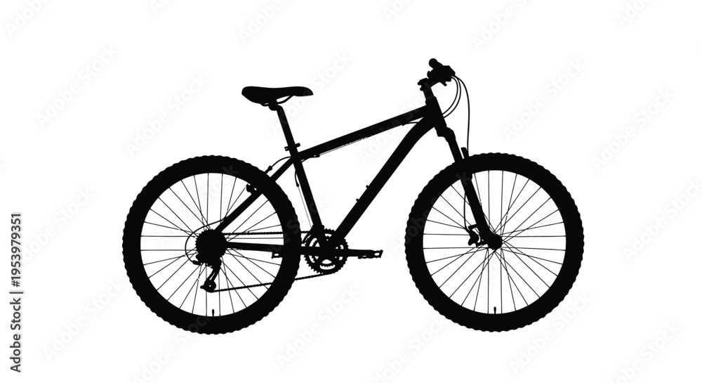 Fototapeta premium Black silhouette of a mountain bike against a white background silhouette