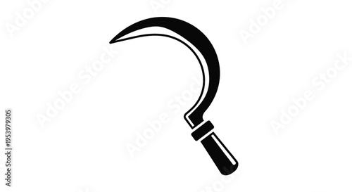 A stark black sickle against a white background silhouette