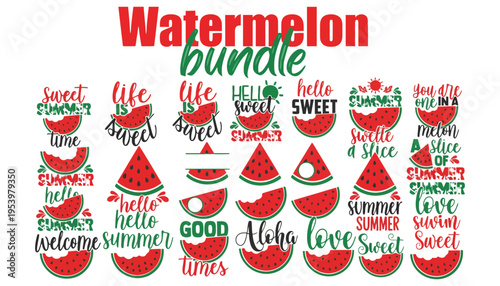 A vibrant watermelon bundle illustration with sweet summer quotes and icons