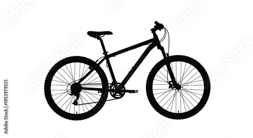Black silhouette of a mountain bike against a white background silhouette