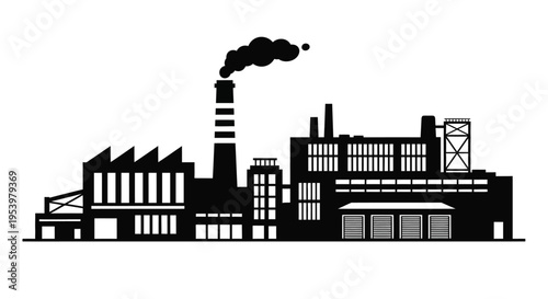 Industrial factory complex with smokestacks a striking black silhouette
