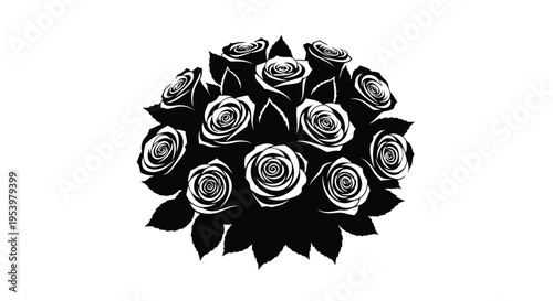 A dense bouquet of roses presented in a striking silhouette