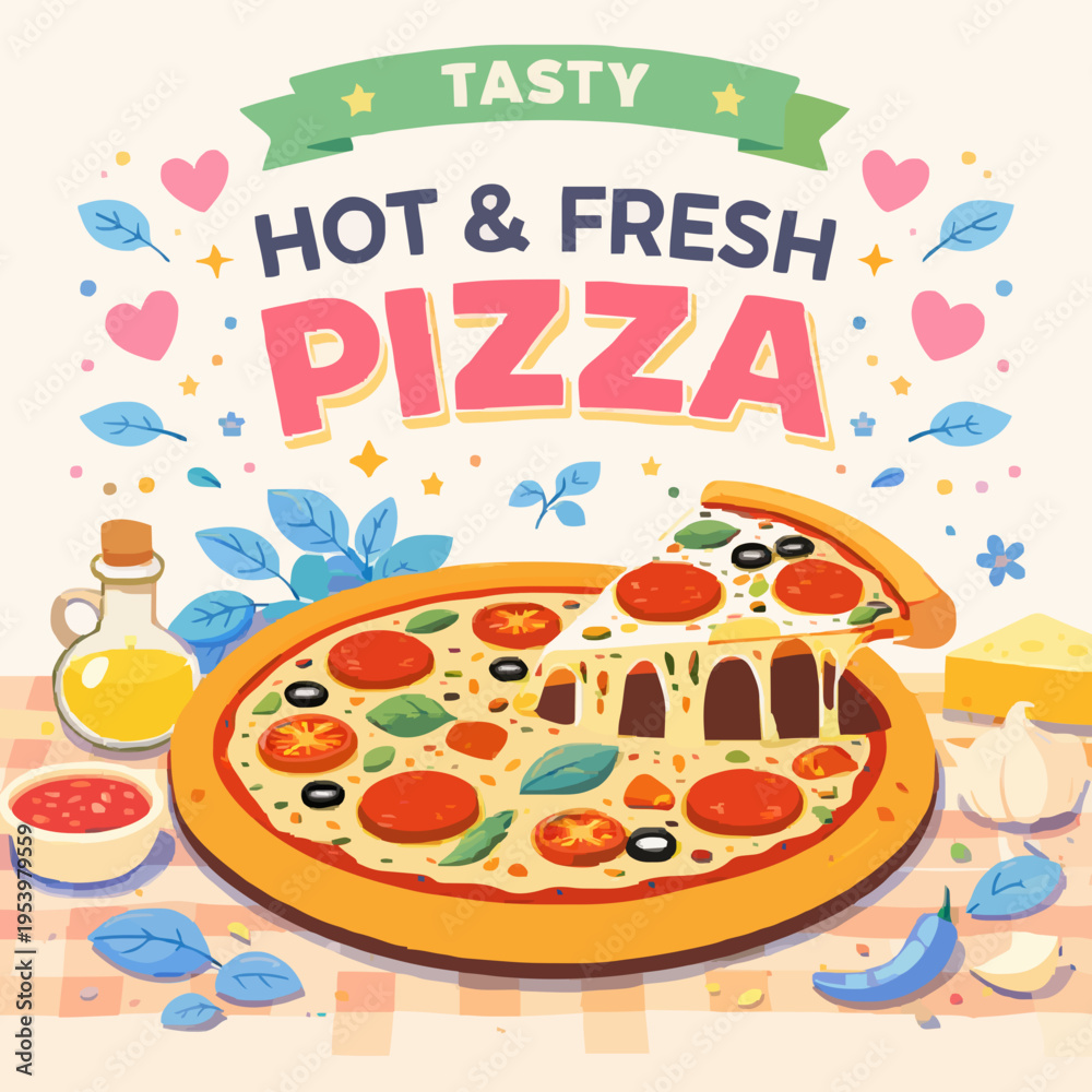 Fototapeta premium Fresh Pizza Meal Illustration