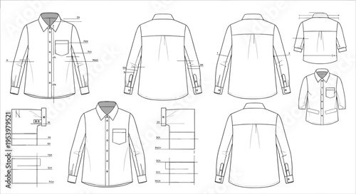 Men shirt collection vector illustration with different styles colors and pocket designs casual and formal clothing set modern fashion apparel